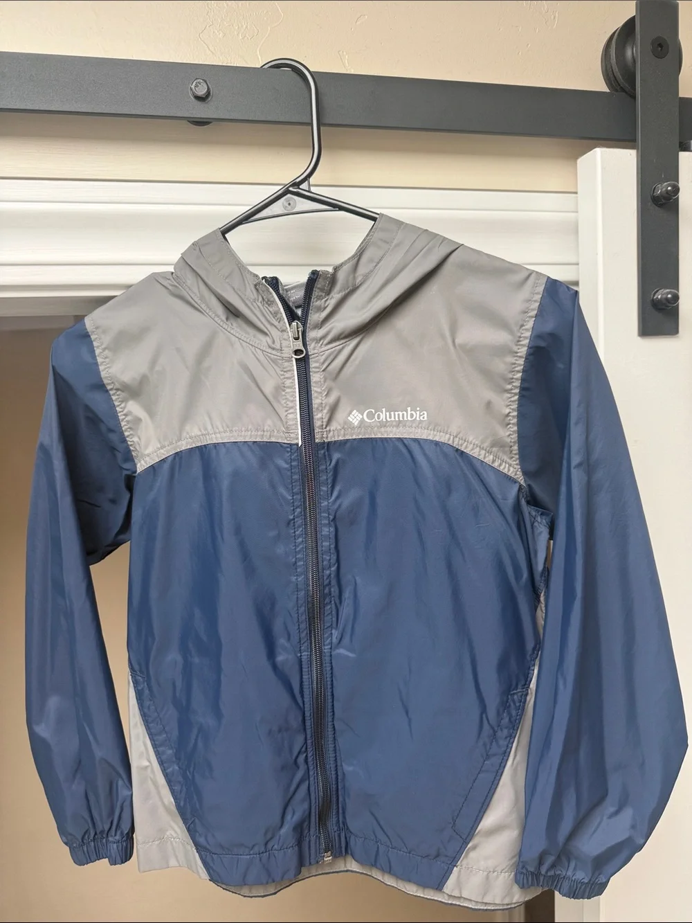 Columbia Kids Blue and Gray Hooded Raincoat